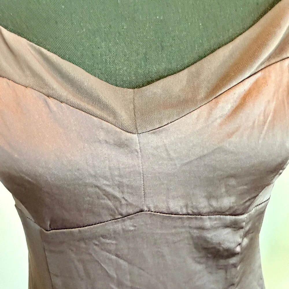 Intimately Free People City Cool Brown Satin Mesh Panel Midi Slip Dress Large